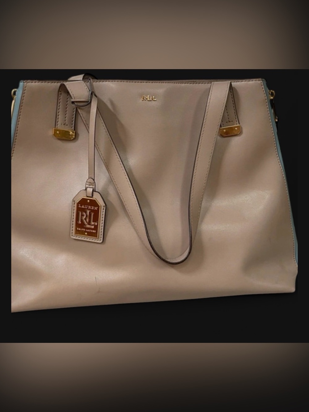 Lauren Ralph Lauren taupe leather tote with gold accents